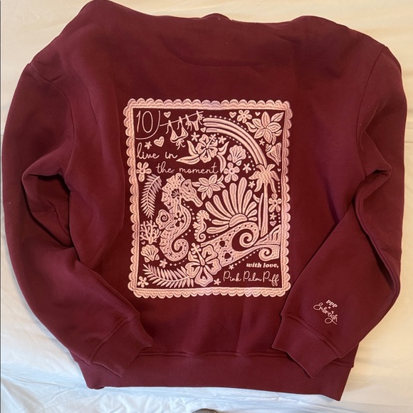 Pink Palm Puff Women's Maroon Hoodie Sweater - Picture 4 of 5